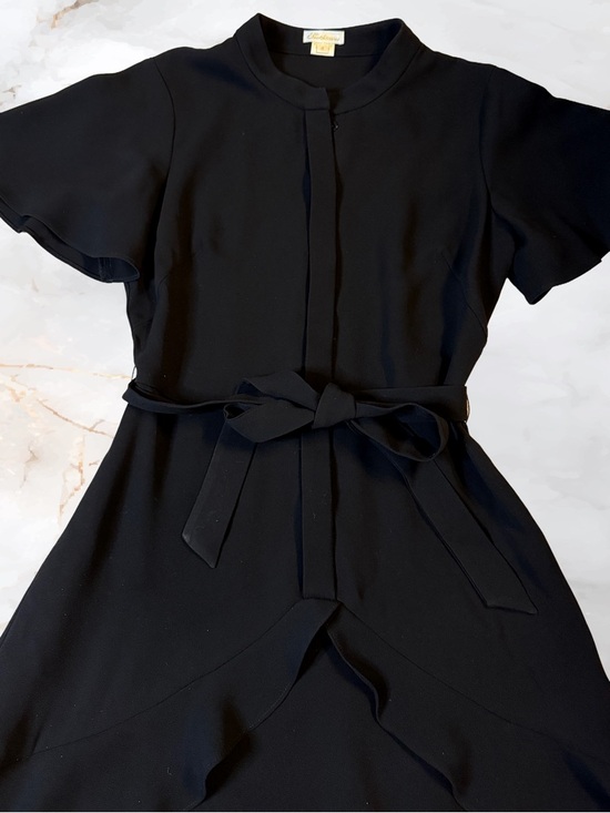 Shoshanna Abelia Crepe Dress Black Tie-Waist Flutter Sleeve Dress - Picture 3 of 6